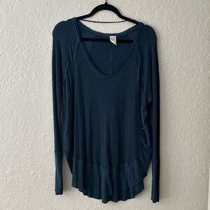 Free People Navy Long Sleeve Top